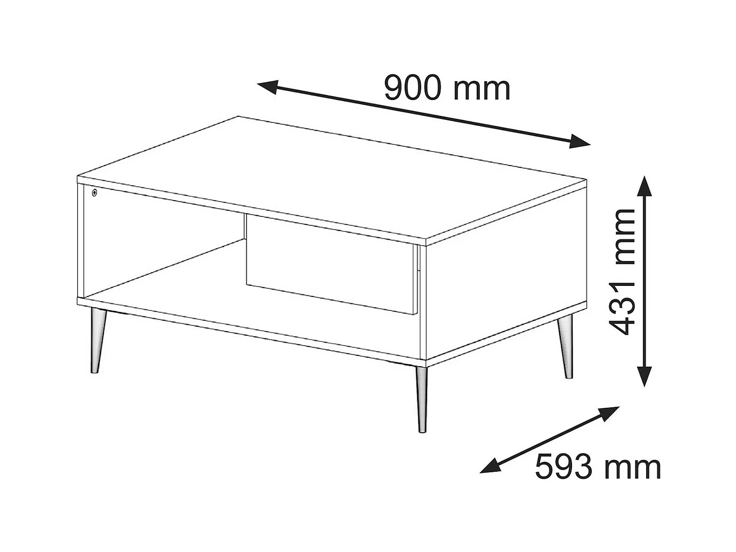 Table basse RavennaB 90x60x43 Crème & Noir & Doré