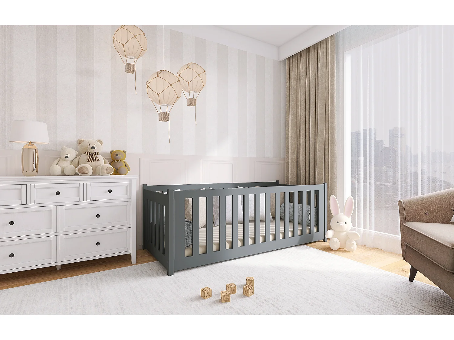 Letto singolo di concetto 90x200 Grigio