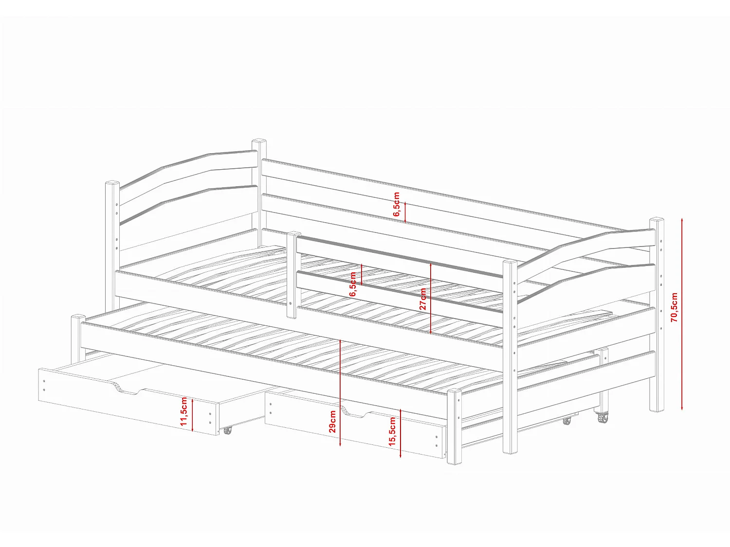 Kinderbett Tosia 90x200 Grau