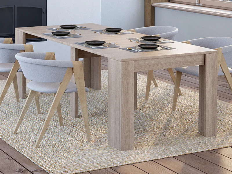 Uittrekbare sidetabletafel ONEGA - 10 personen - 4 verlengstukken - Kleur: eiken