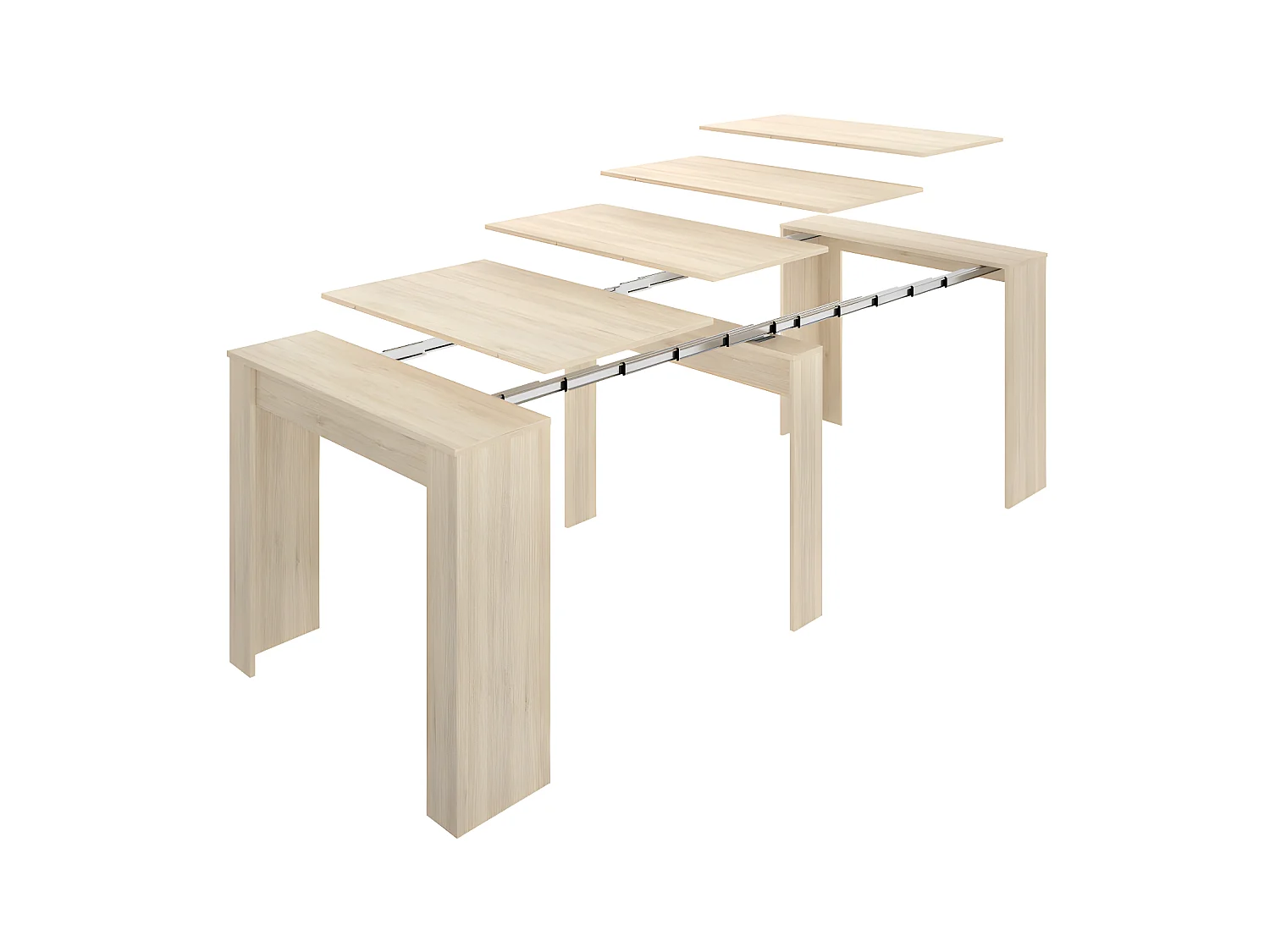 Mesa consola extensible ONEGA - 10 comensales - 4 extensiones - Color: roble