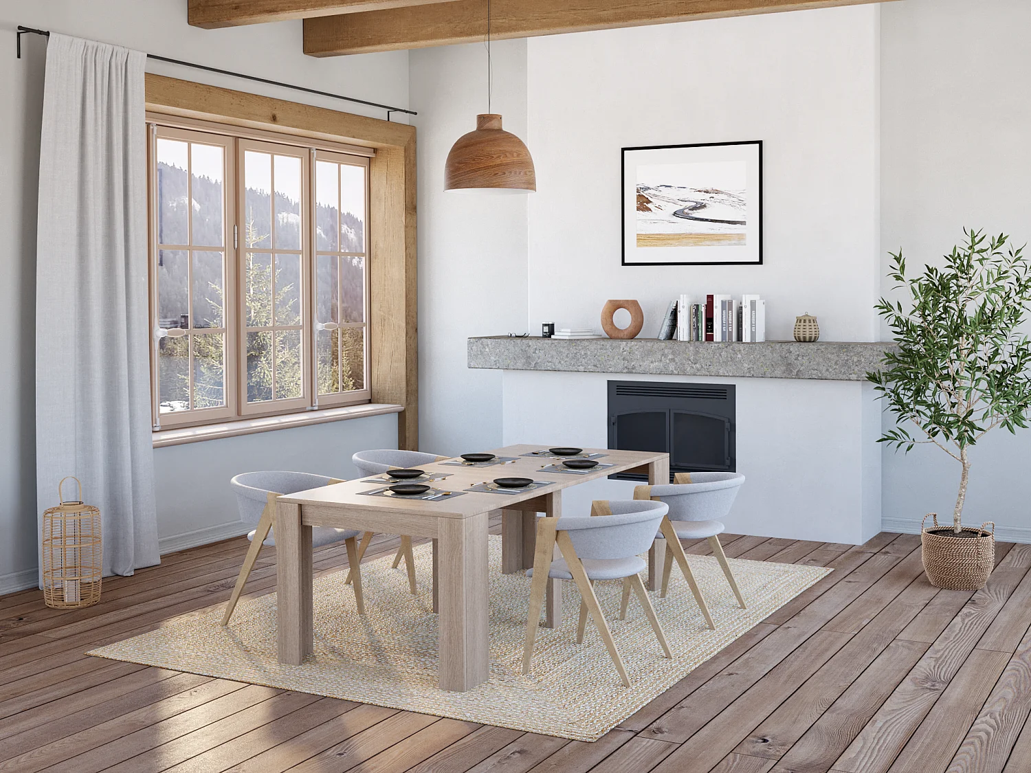 Mesa consola extensible ONEGA - 10 comensales - 4 extensiones - Color: roble