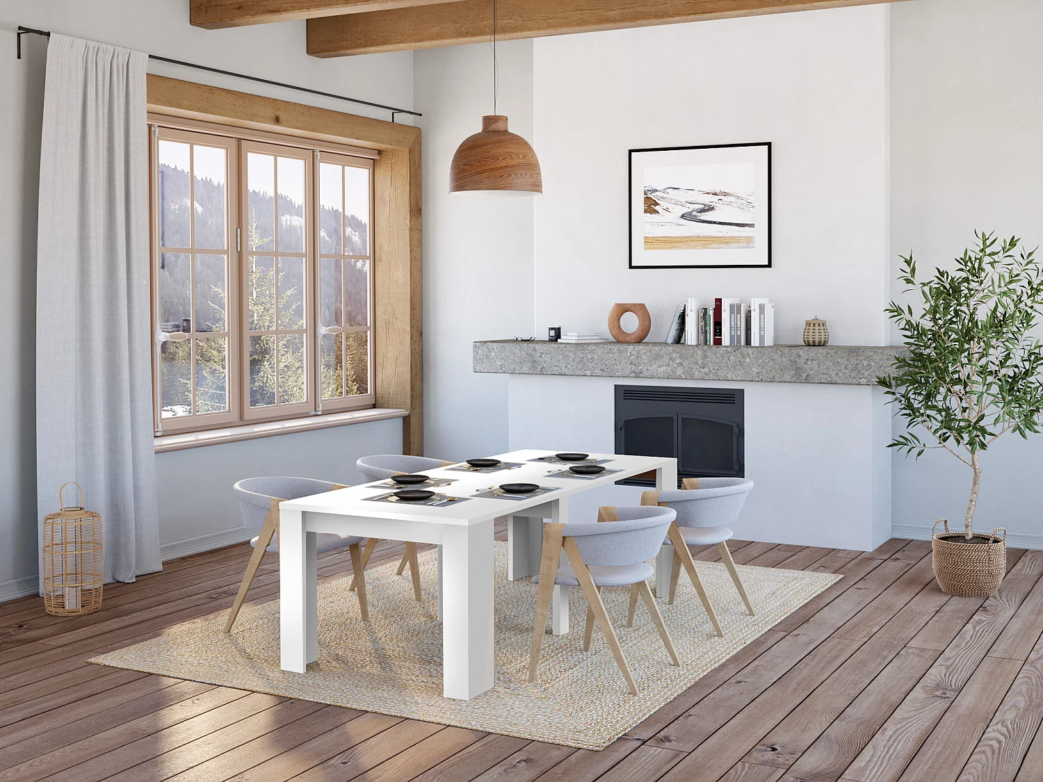 Console table extensible 10 couverts - 4 rallonges - Blanc - ONEGA