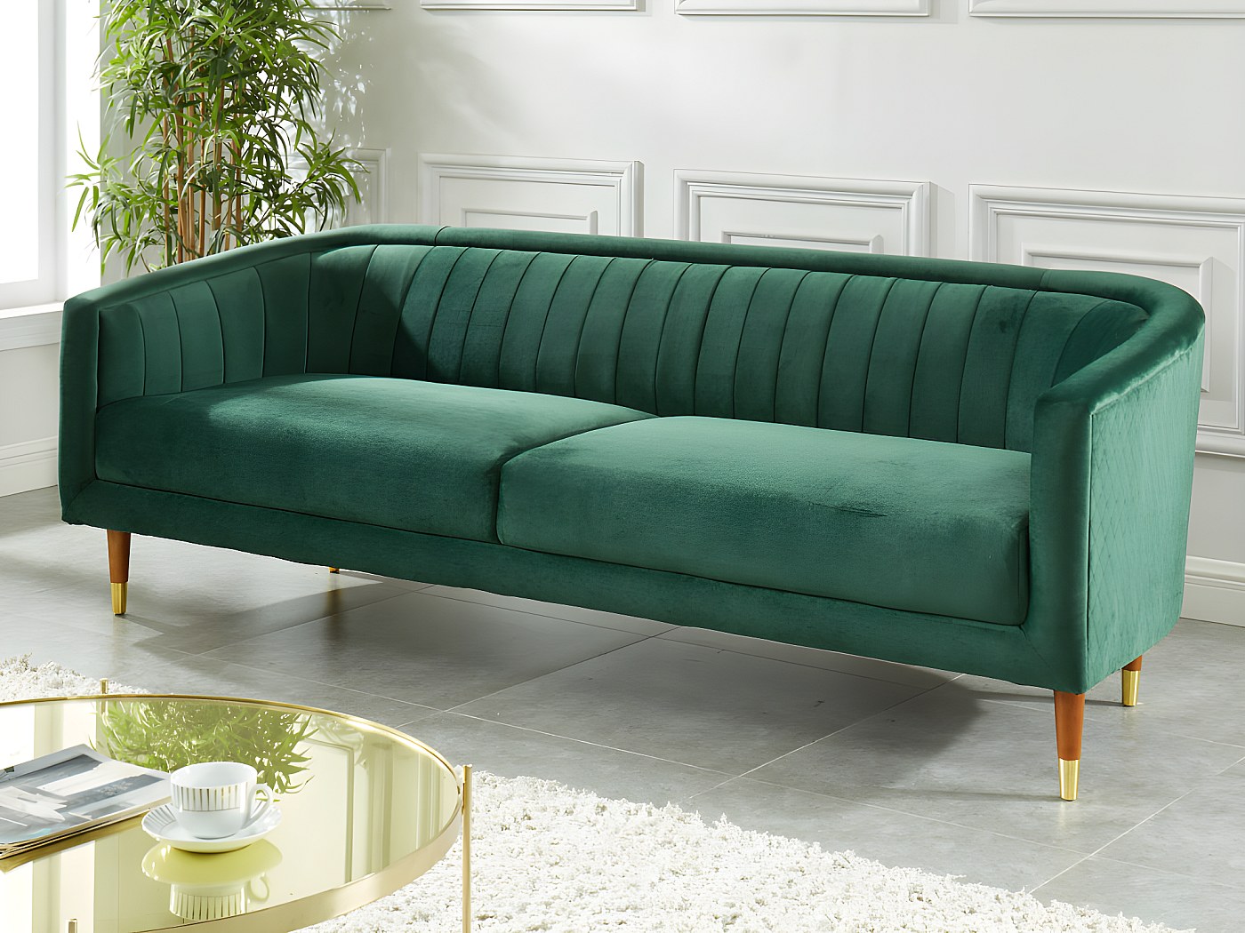 Sofá de 3 plazas encanto de terciopelo verde pino TURPI