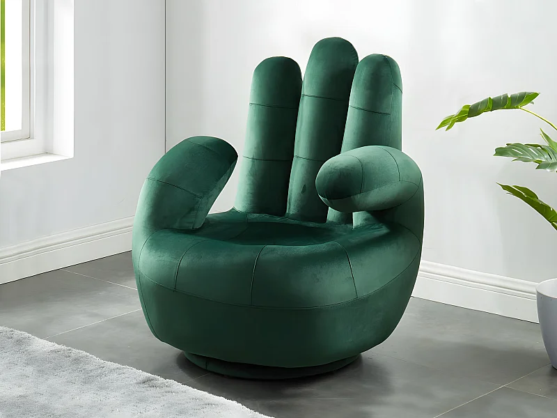 Fauteuil main pivotant CATCHY en velours - Vert sapin
