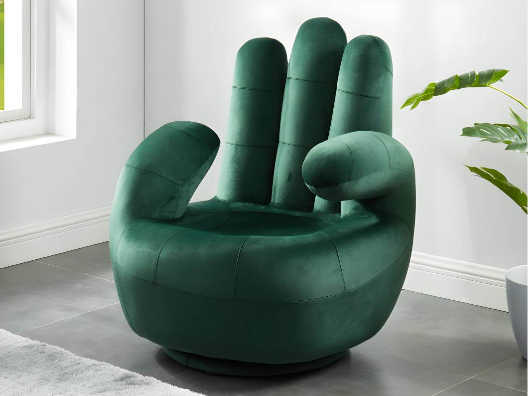 Sillón con forma de mano pivotante CATCHY de terciopelo - Verde pino
