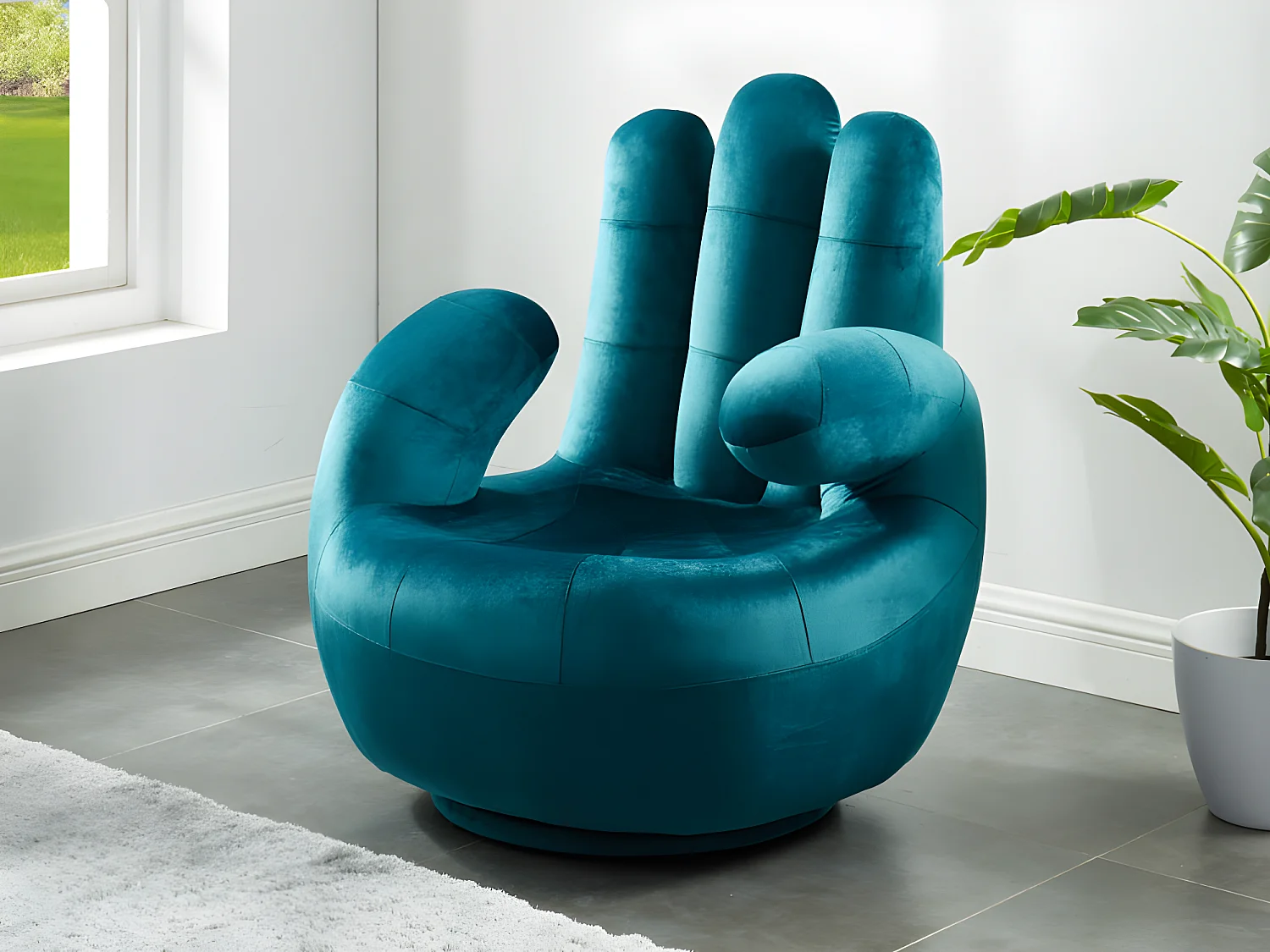 Fauteuil main pivotant CATCHY en velours - Bleu canard