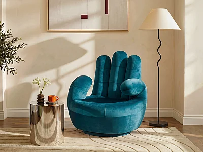 Fauteuil main pivotant CATCHY en velours - Bleu canard