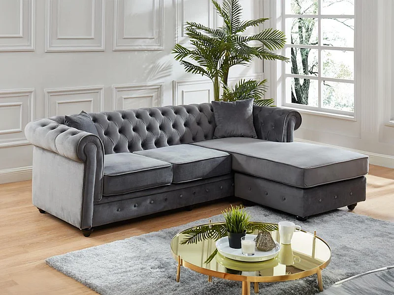 Chesterfield Ecksofa - Samt - Anthrazit - TOLEDO