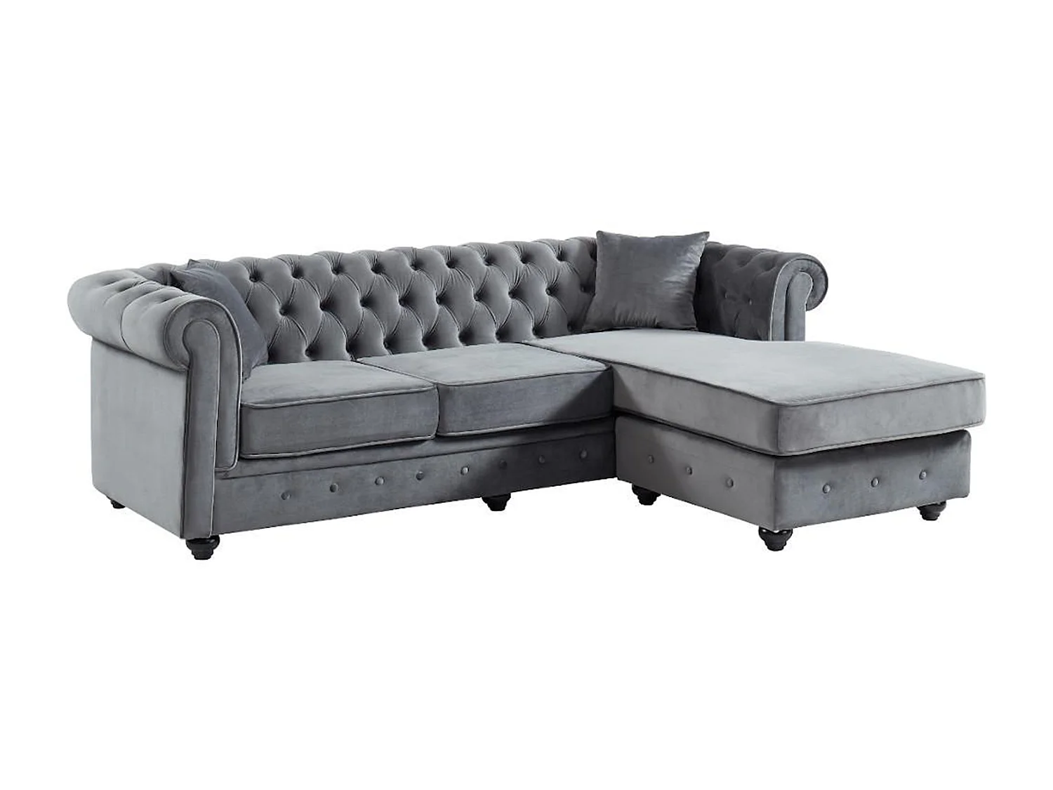 Canapé d'angle chesterfield réversible TOLEDO en velours - Anthracite