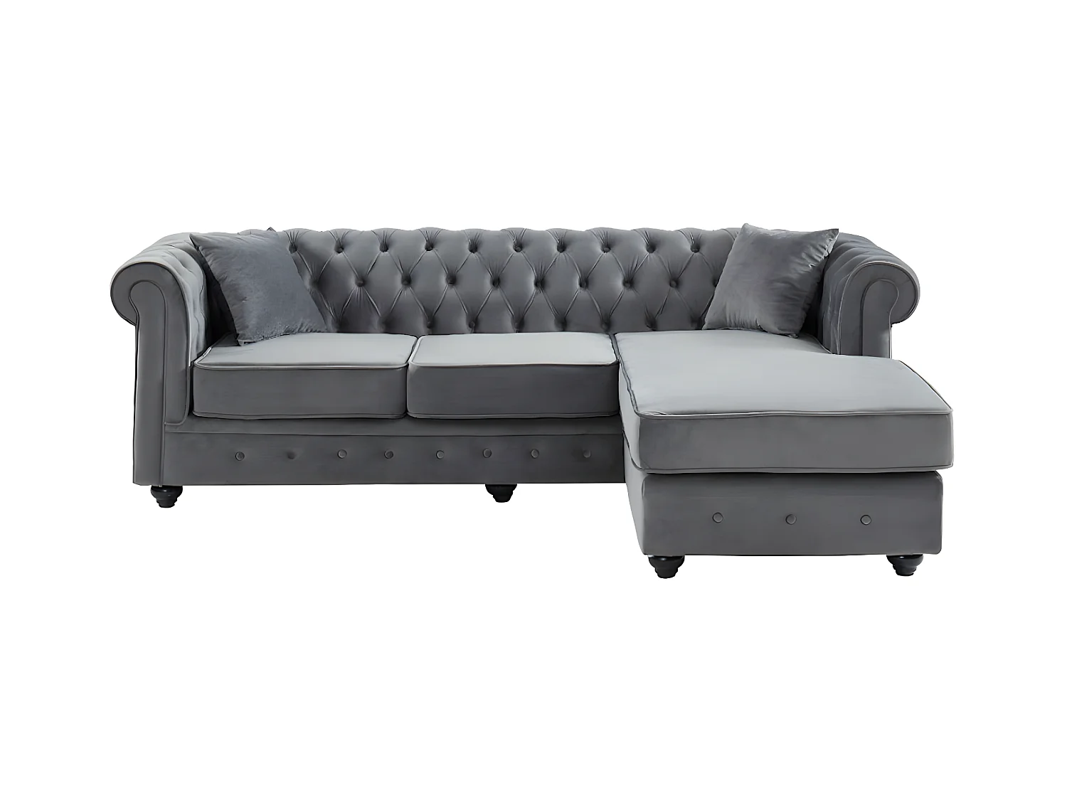 Omkeerbare chesterfield-hoekbank TOLEDO van fluweel - Antraciet