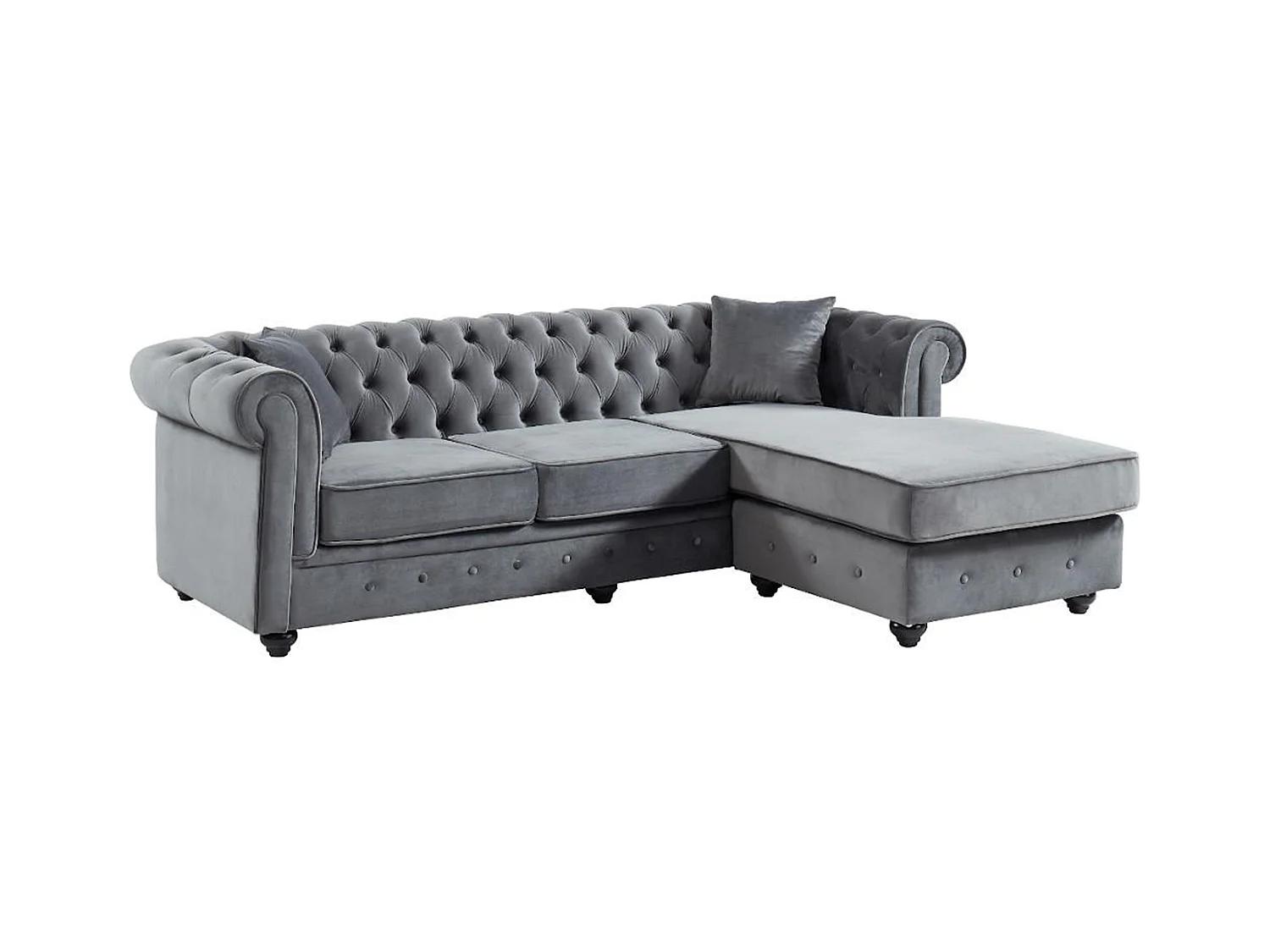 Omkeerbare chesterfield-hoekbank TOLEDO van fluweel - Antraciet