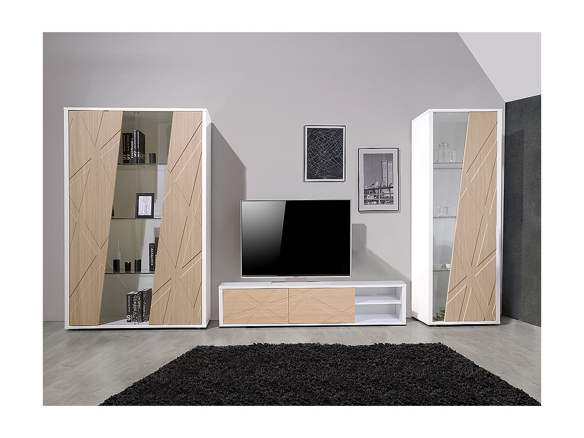 TV-Möbel KLEA - 2 Türen 2 Ablagen - Weiß/Eiche günstig