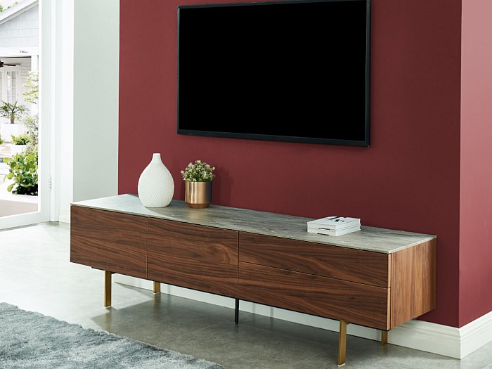 Mueble TV, compartimentos, MDF Lacado color nogal ALIZE