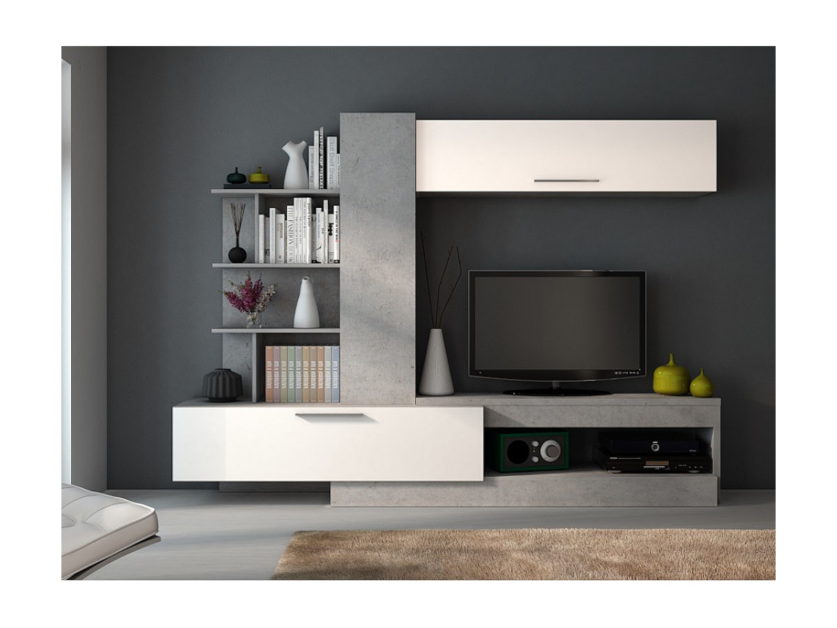 TV-Wand mit Stauraum DEREK - Weiß/Beton-Optik kaufen