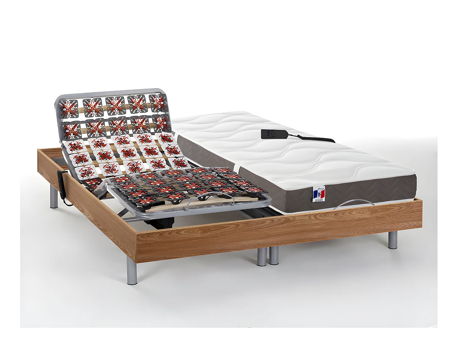 Lit électrique de relaxation tout plots + matelas 100% latex 3 zones - 2 x 80 x 200 cm - Naturel clair - JUPITER de YSMÉE