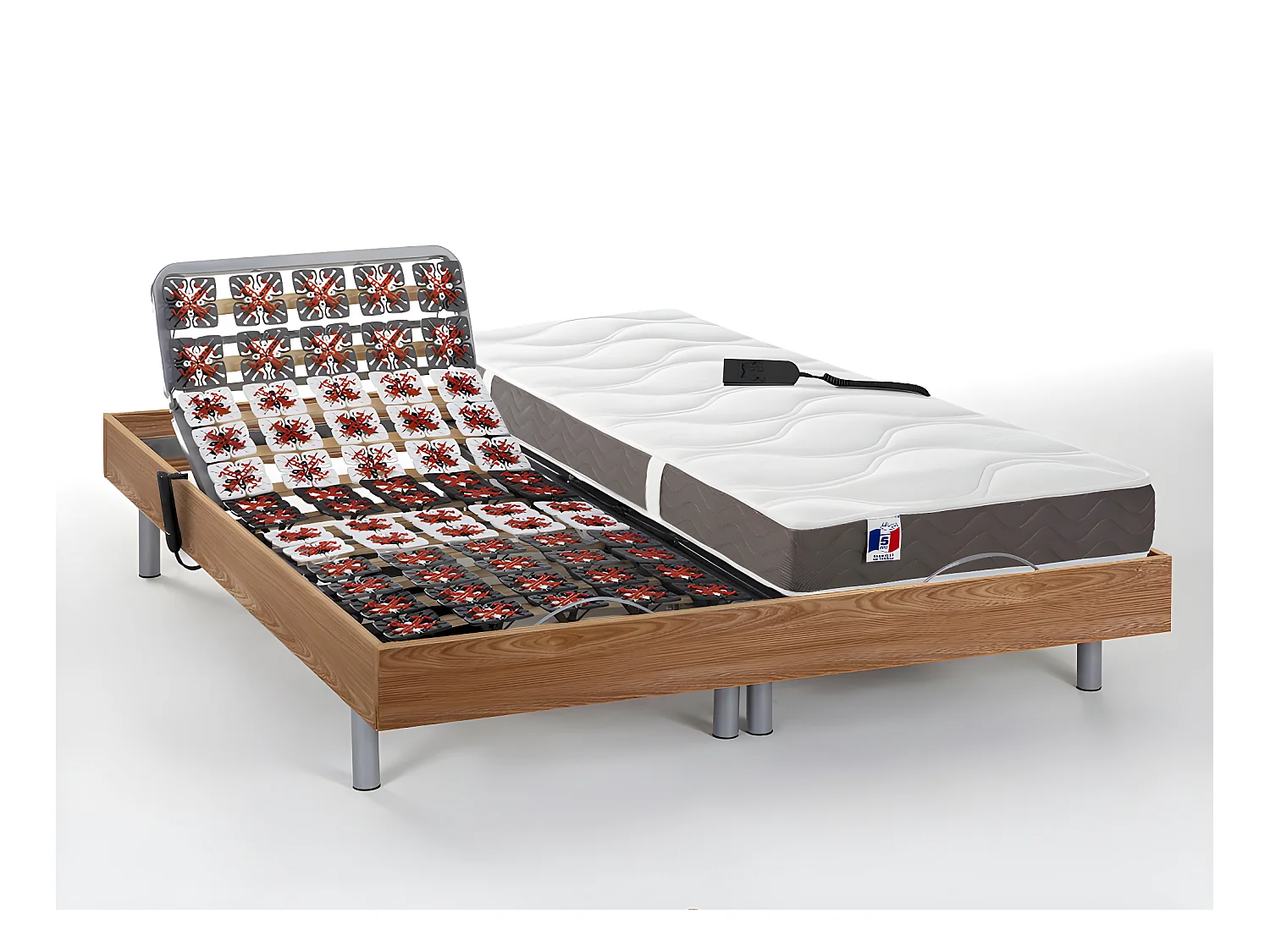 Elektrisch decoratief relaxbed met noppen + matras van 100% latex met 3 zones - 2 x 90 x 200 cm - Stof - Beige - JOFAR van YSMÉE