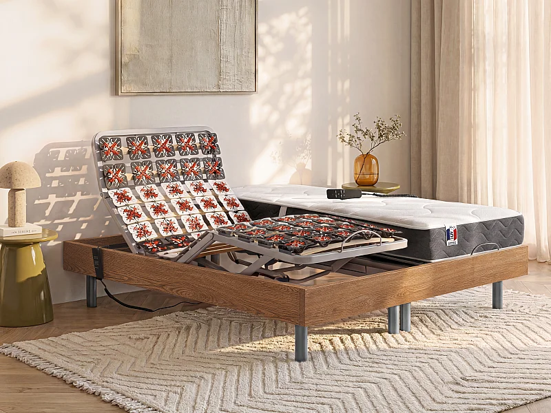 Set relax sole sospensioni 100% lattice 5 zone JUPITER di YSMÉE - Quercia naturale - 2 x 80 x 200 cm - motori OKIN