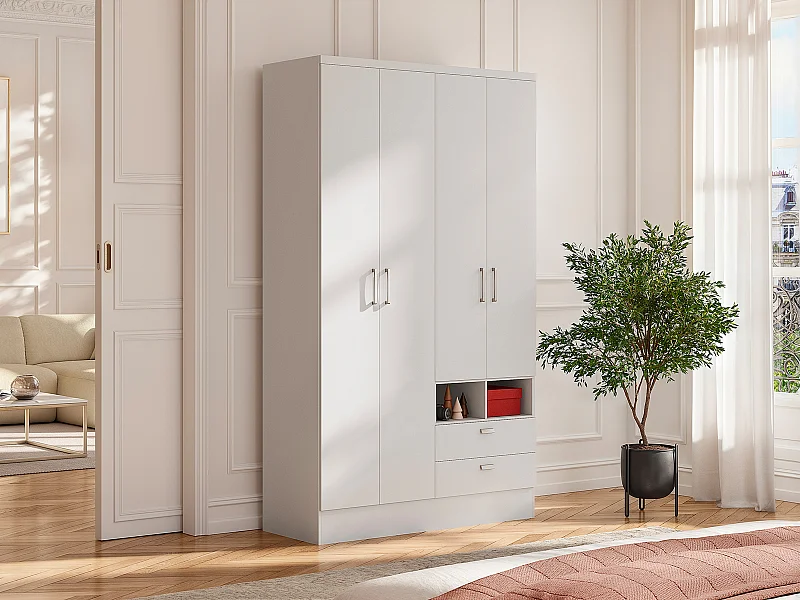 Armoire ODILON - 4 portes & 2 tiroirs - L.120 cm - Blanc