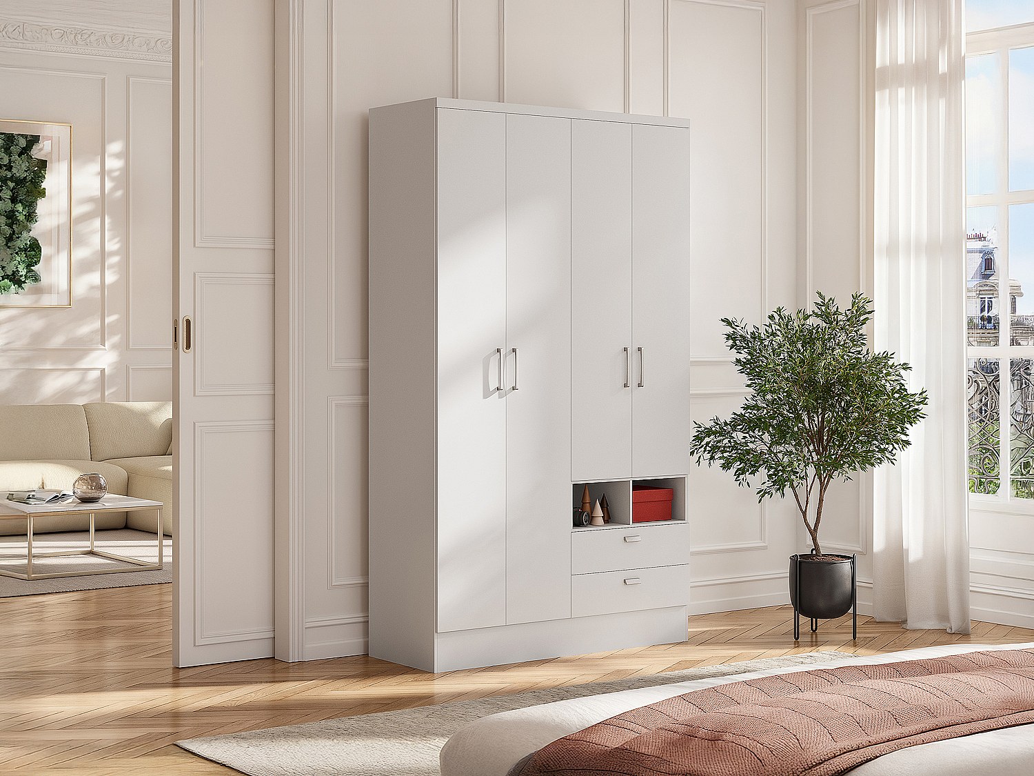 Vente-unique Kleiderschrank Mit 4 Türen & 2 Schubladen - B. 120 Cm - Odilon