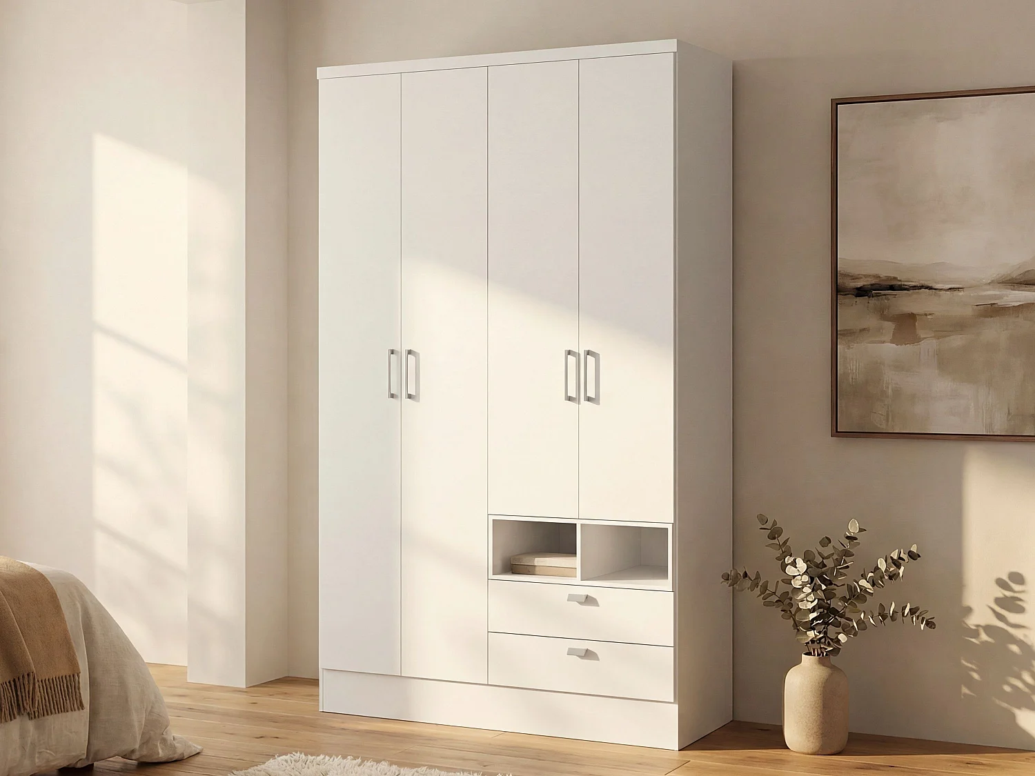 Wardrobe - 4 doors & 2 drawers - L 120 cm - White - ODILON