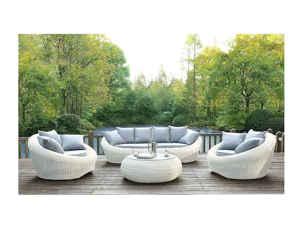 Gartensessel 2er-Set Polyrattan - Elfenbeinweiß - WHITEHEAVEN von MYLIA