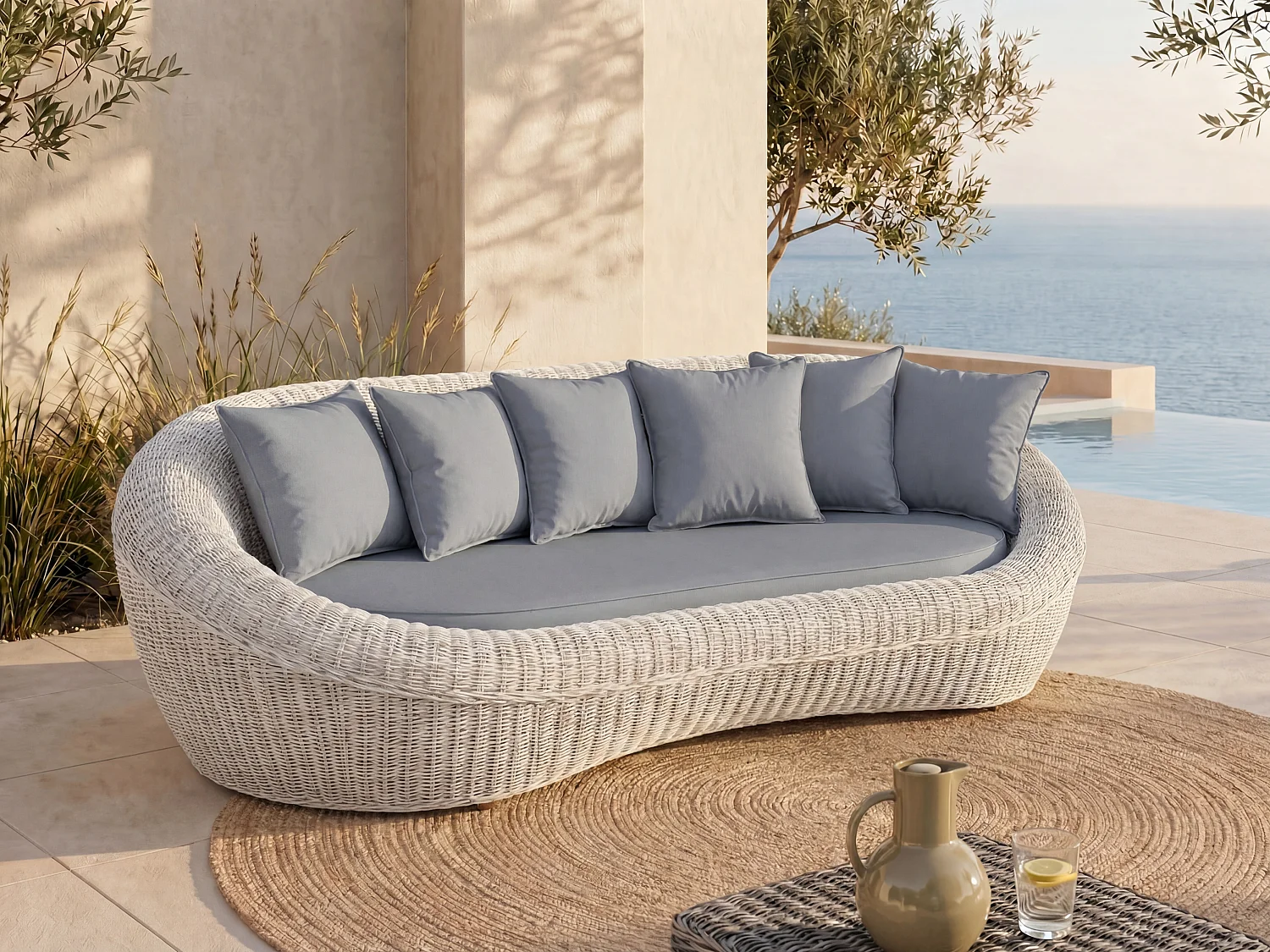 Gartensofa 3-Sitzer Polyrattan - Elfenbeinweiß - WHITEHEAVEN von MYLIA