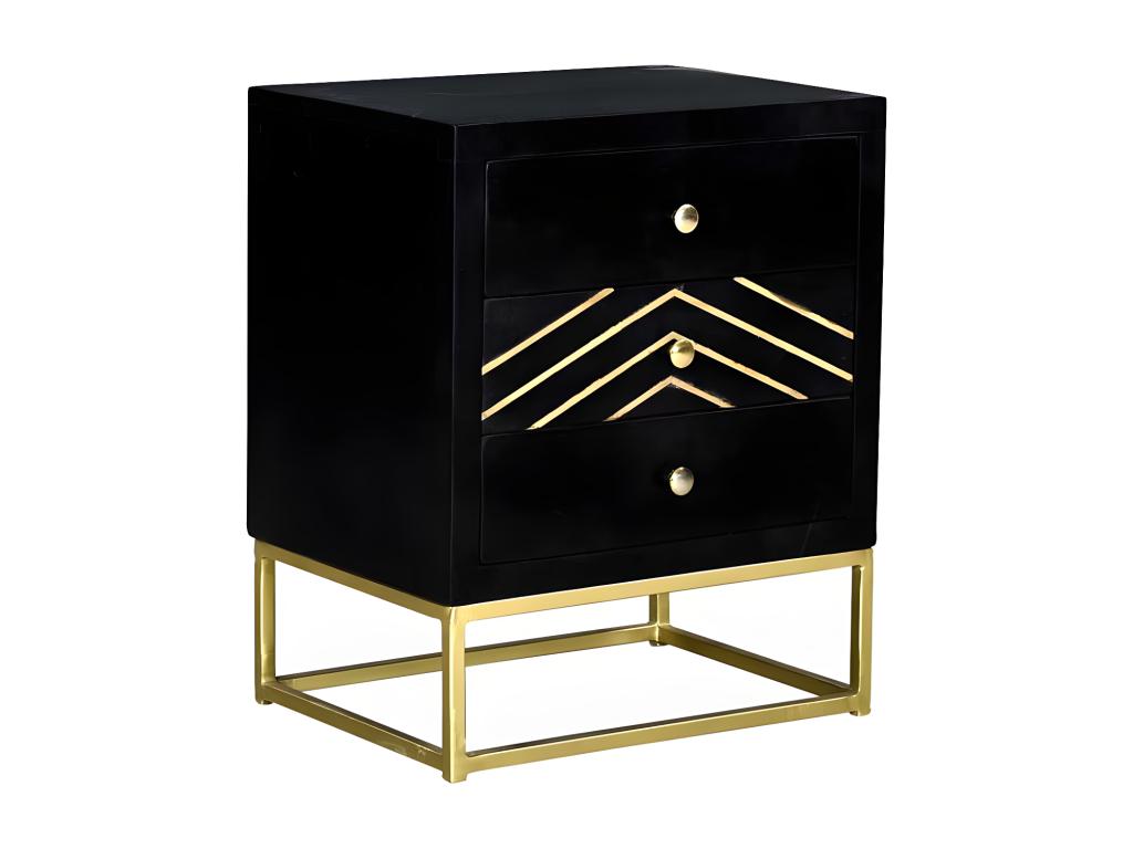 Nachttisch Art Déco Holz & Metall PRISMIN - 3 Schubladen