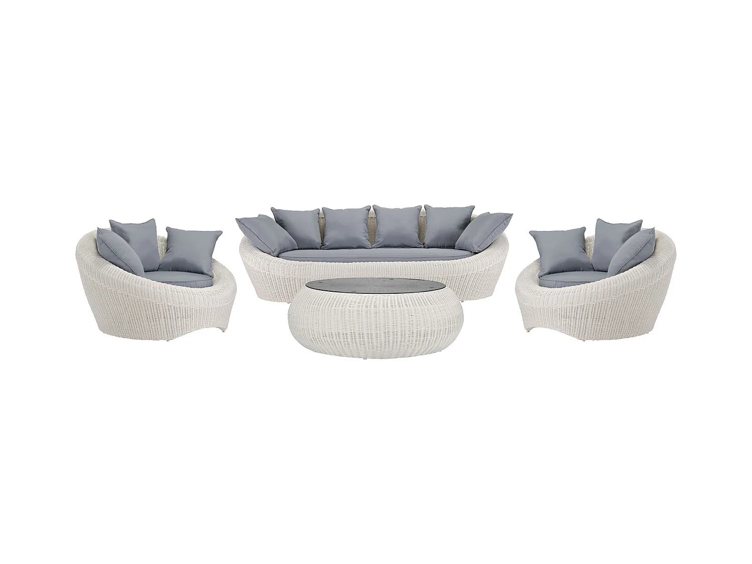 Salotto da giardino in resina intrecciata avorio: divano, 2 poltrone e tavolino - WHITEHEAVEN