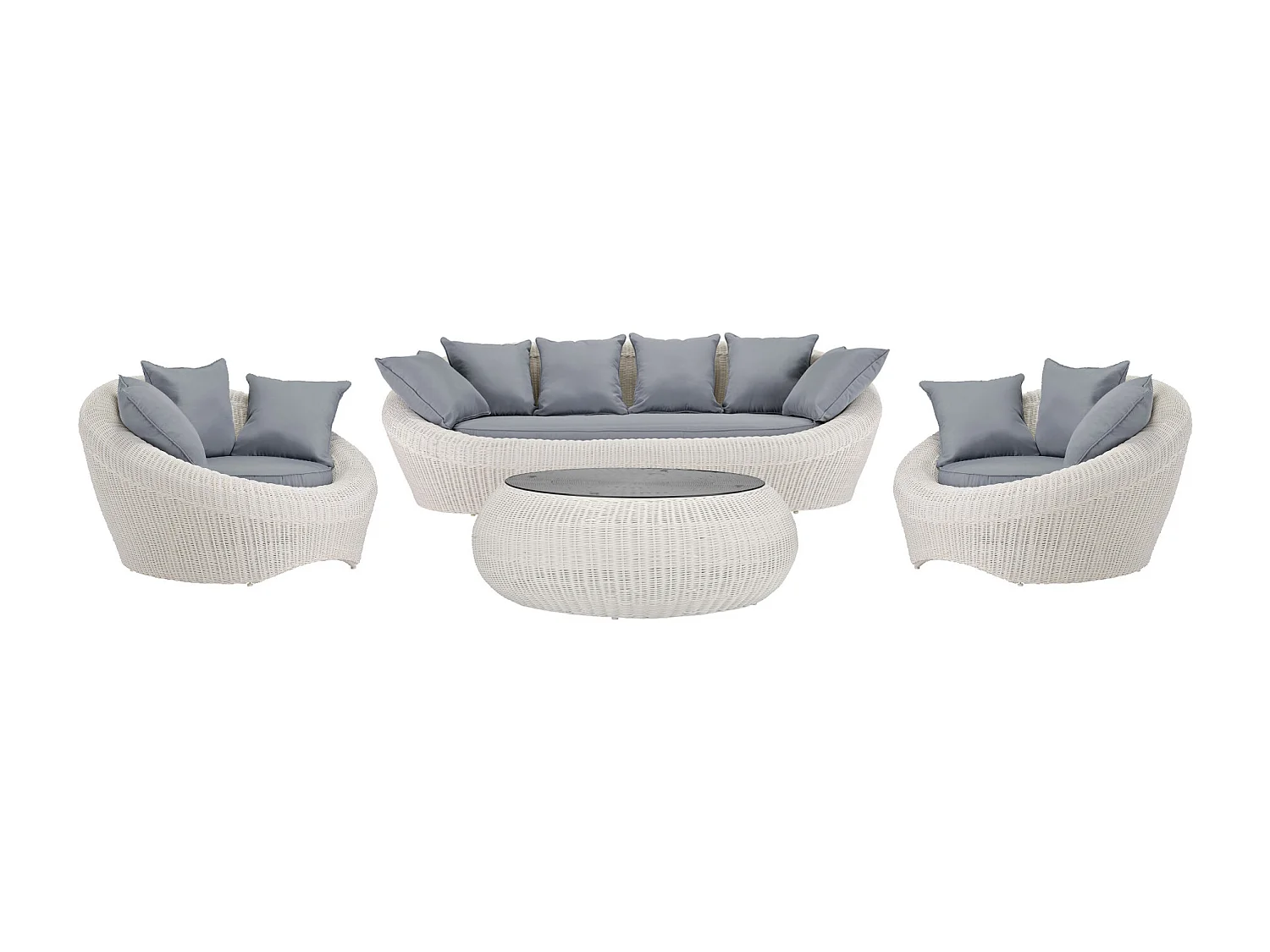 Salotto da giardino in resina intrecciata avorio: divano, 2 poltrone e tavolino - WHITEHEAVEN