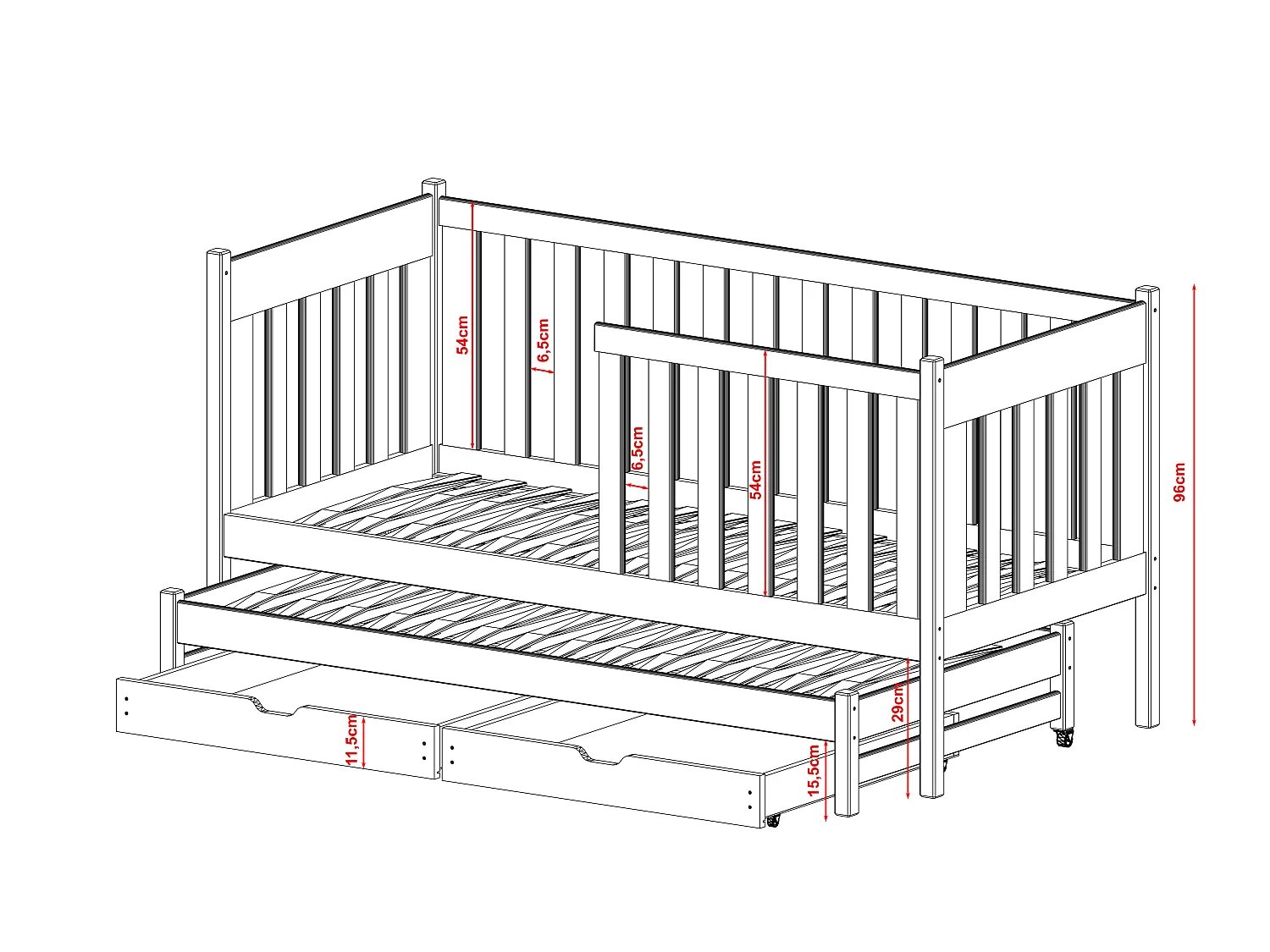 Kinderbett Kaja 90x200 Grau