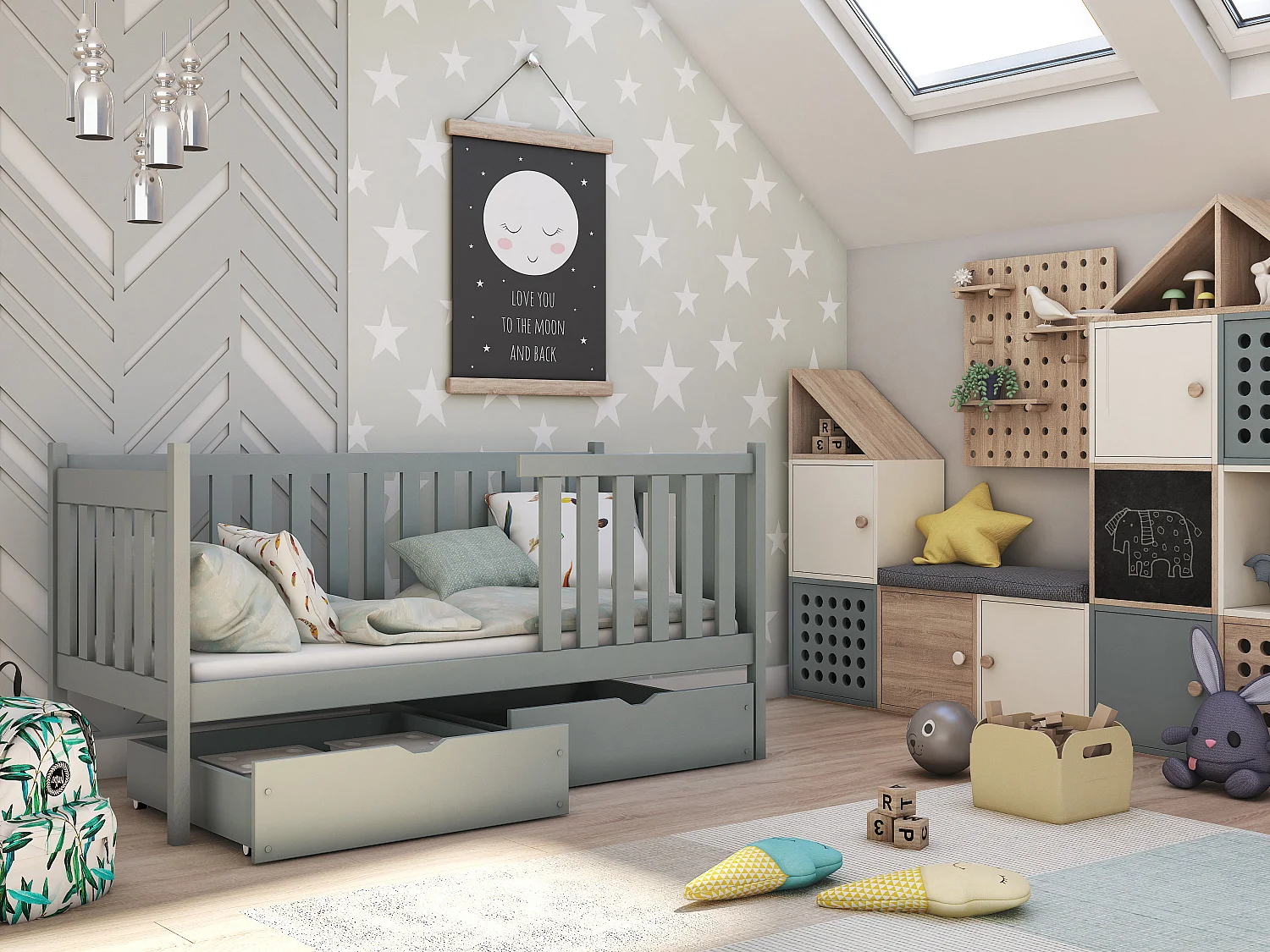 Letto singolo Alicja 90x200 Grigio