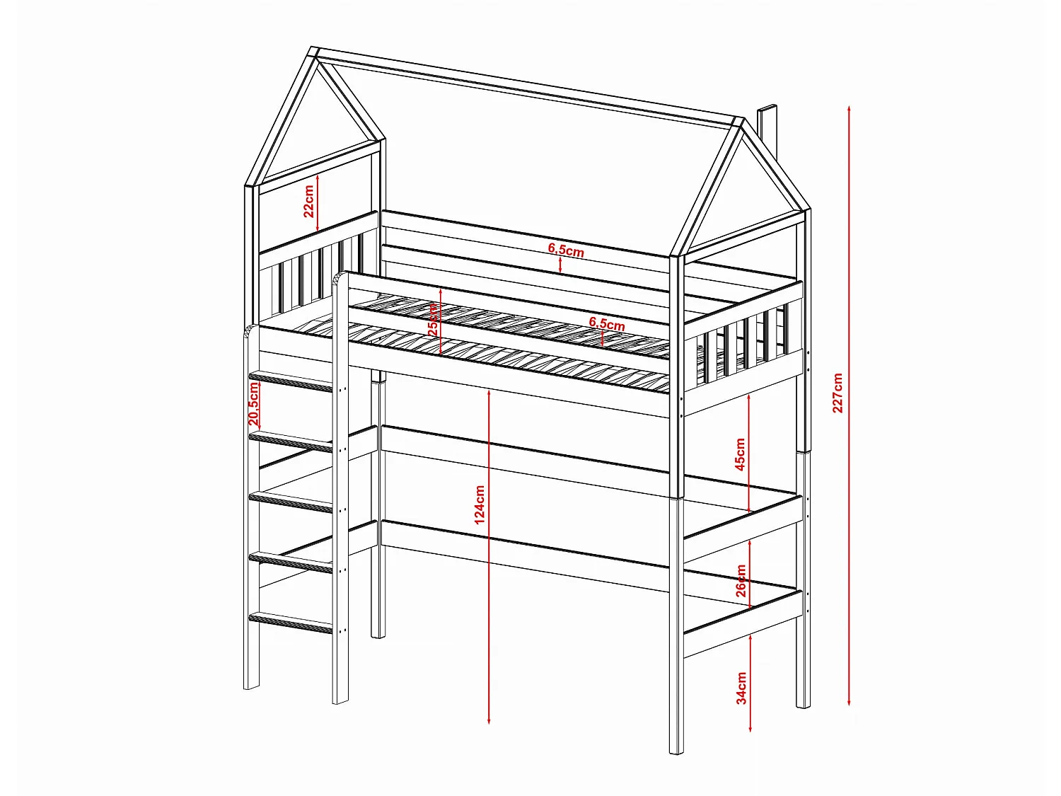 Hausbett Gloria 80x180 Weiss