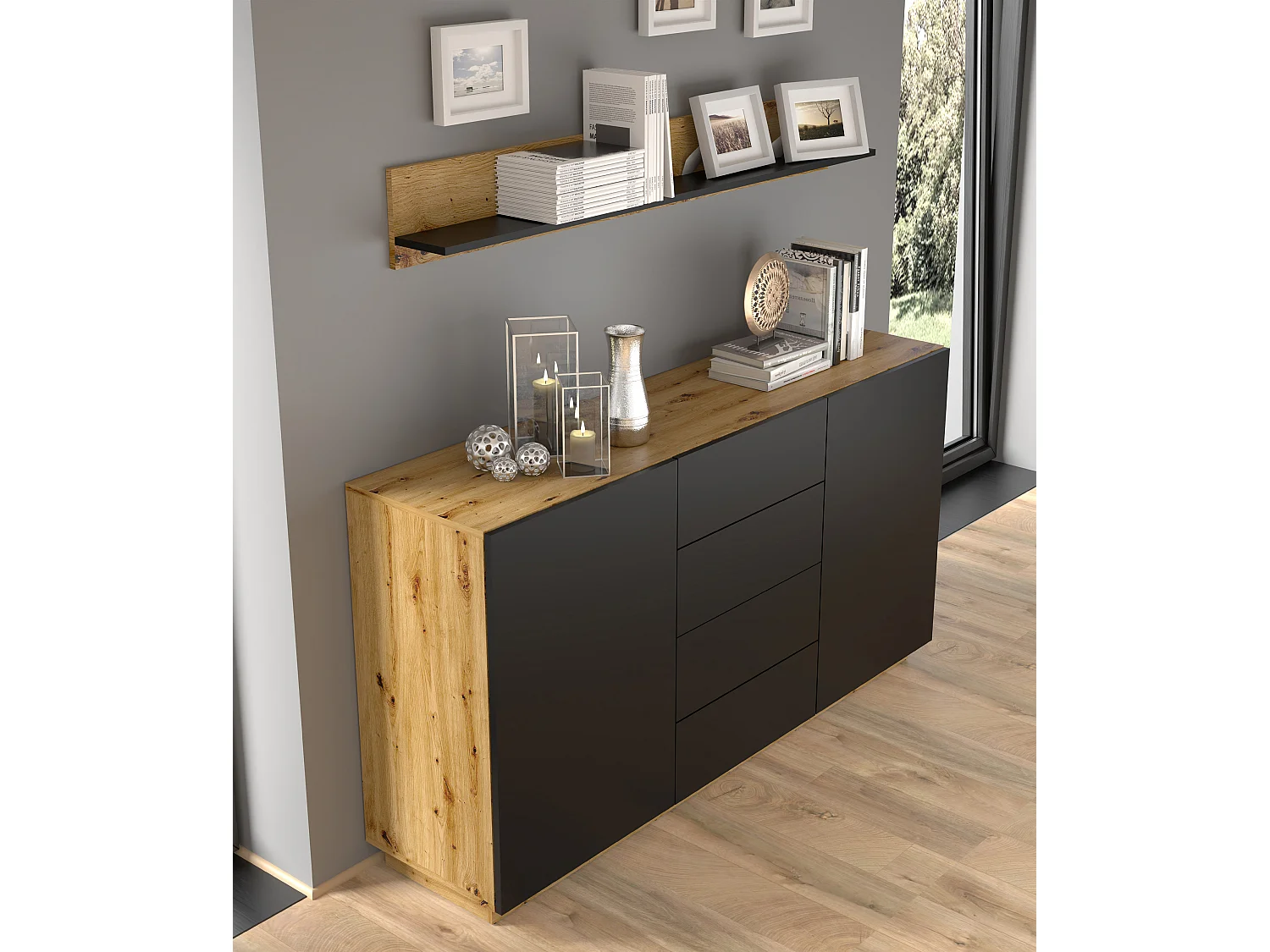 Wandregale AURA 120x16x20 Creme & Schwarz