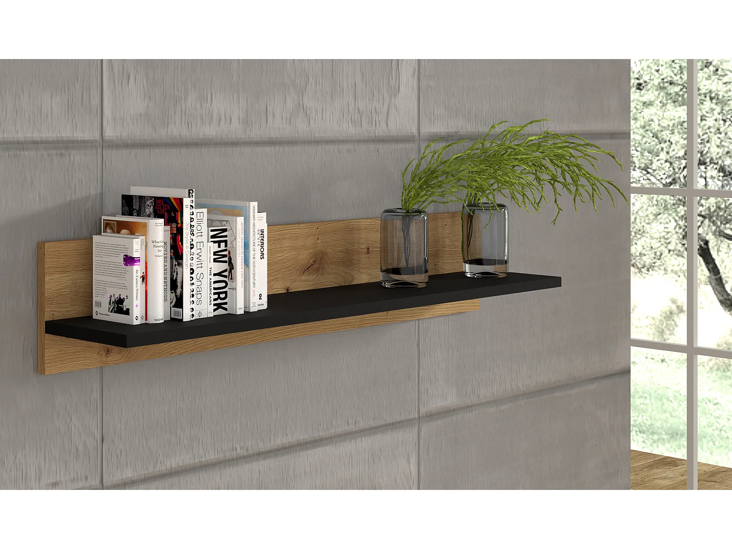 Wandregale NUKA 100x20x19 Creme & Schwarz