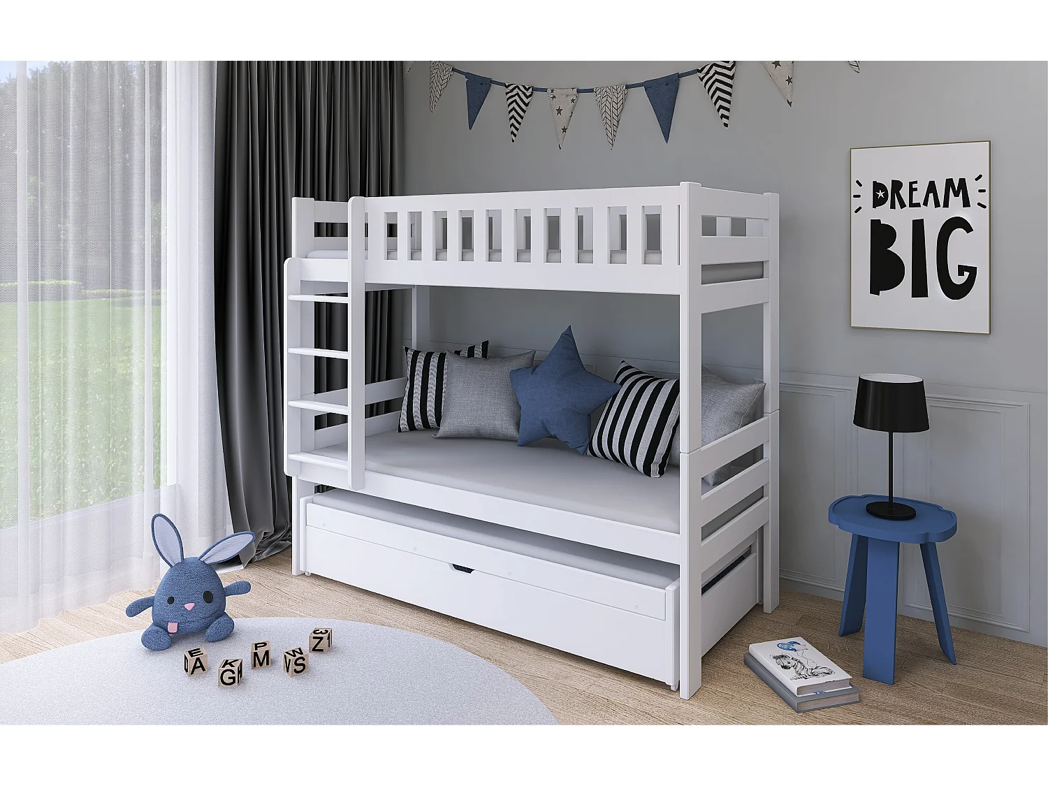 Lit superposé Harvey 90x200 Gris