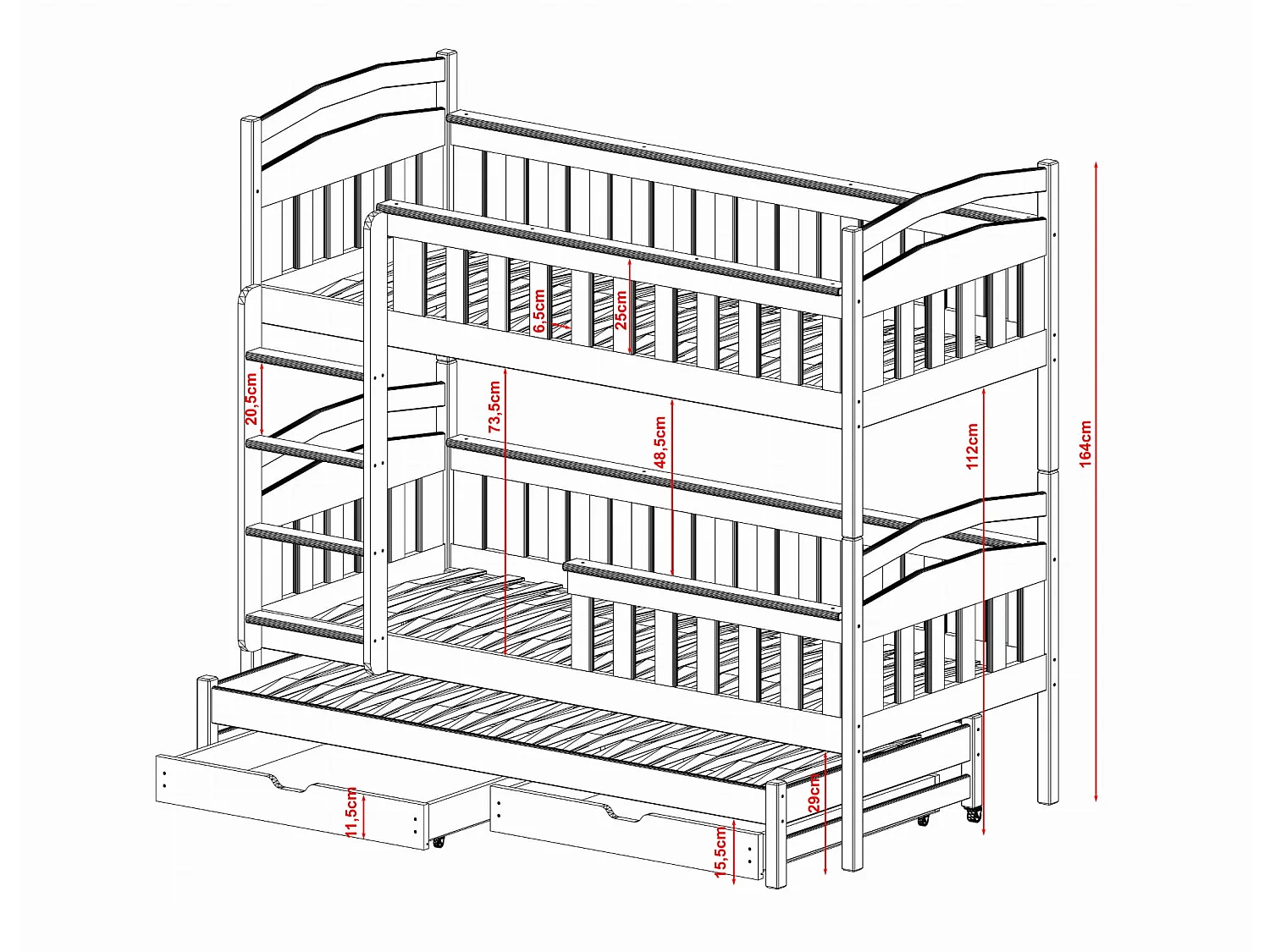 Lit superposé Harriet 80x180 Gris