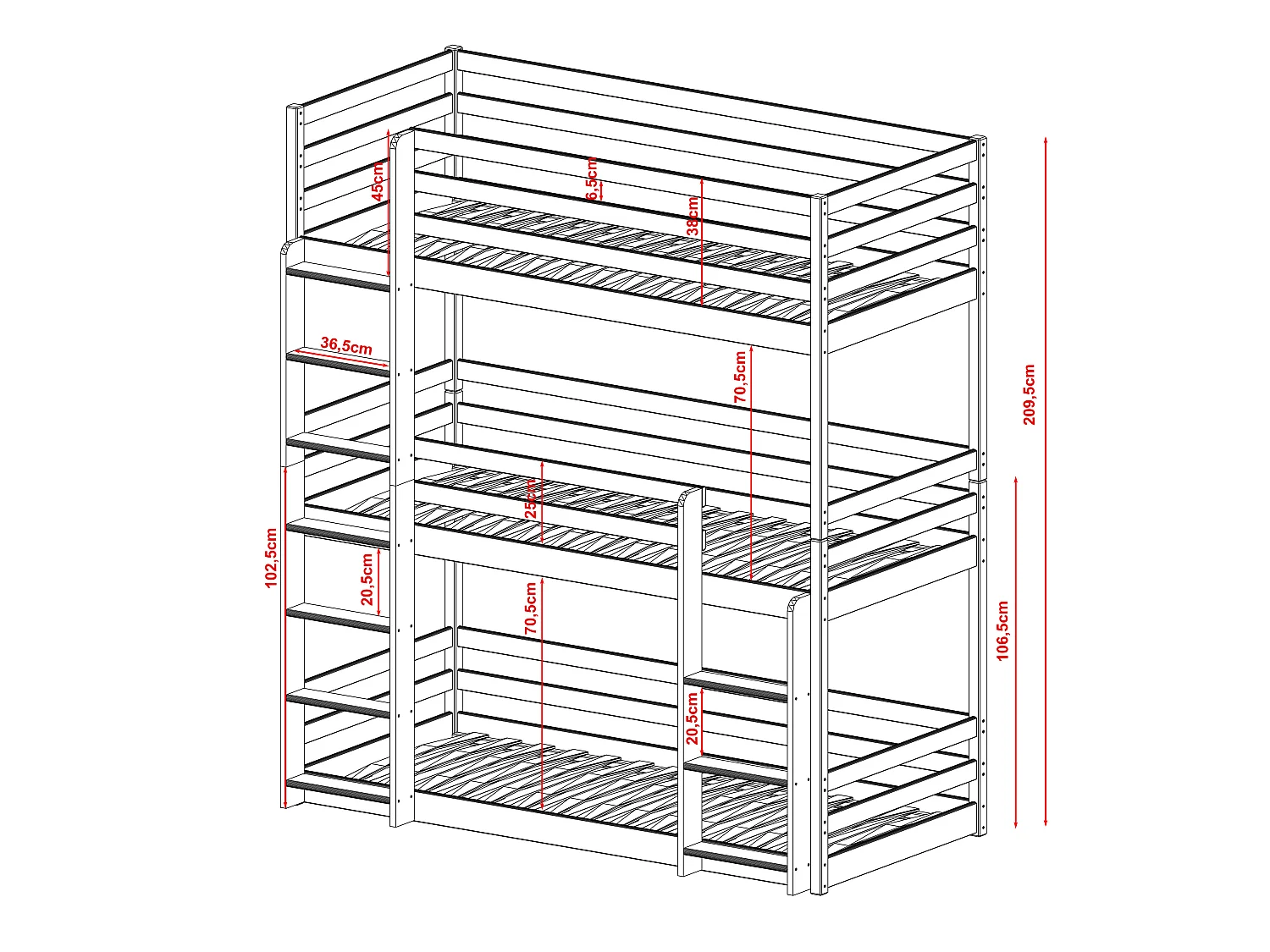 Lit superposé Ted 80x180 Gris