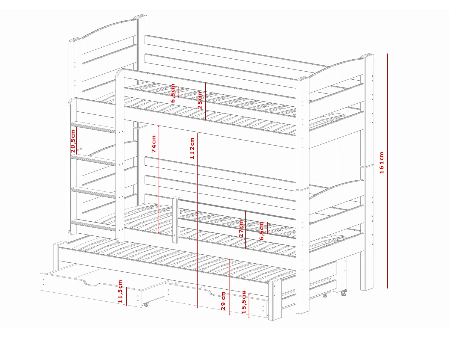 Etagenbett Cezar 80x180 Grau