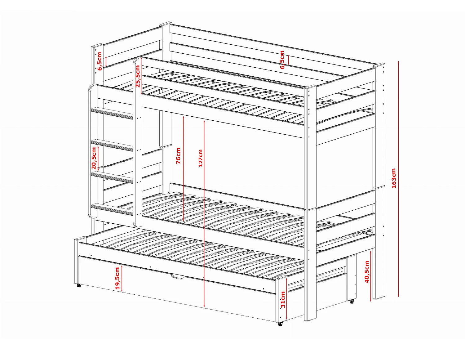 Lit superposé Lessinew 90x200 Blanc