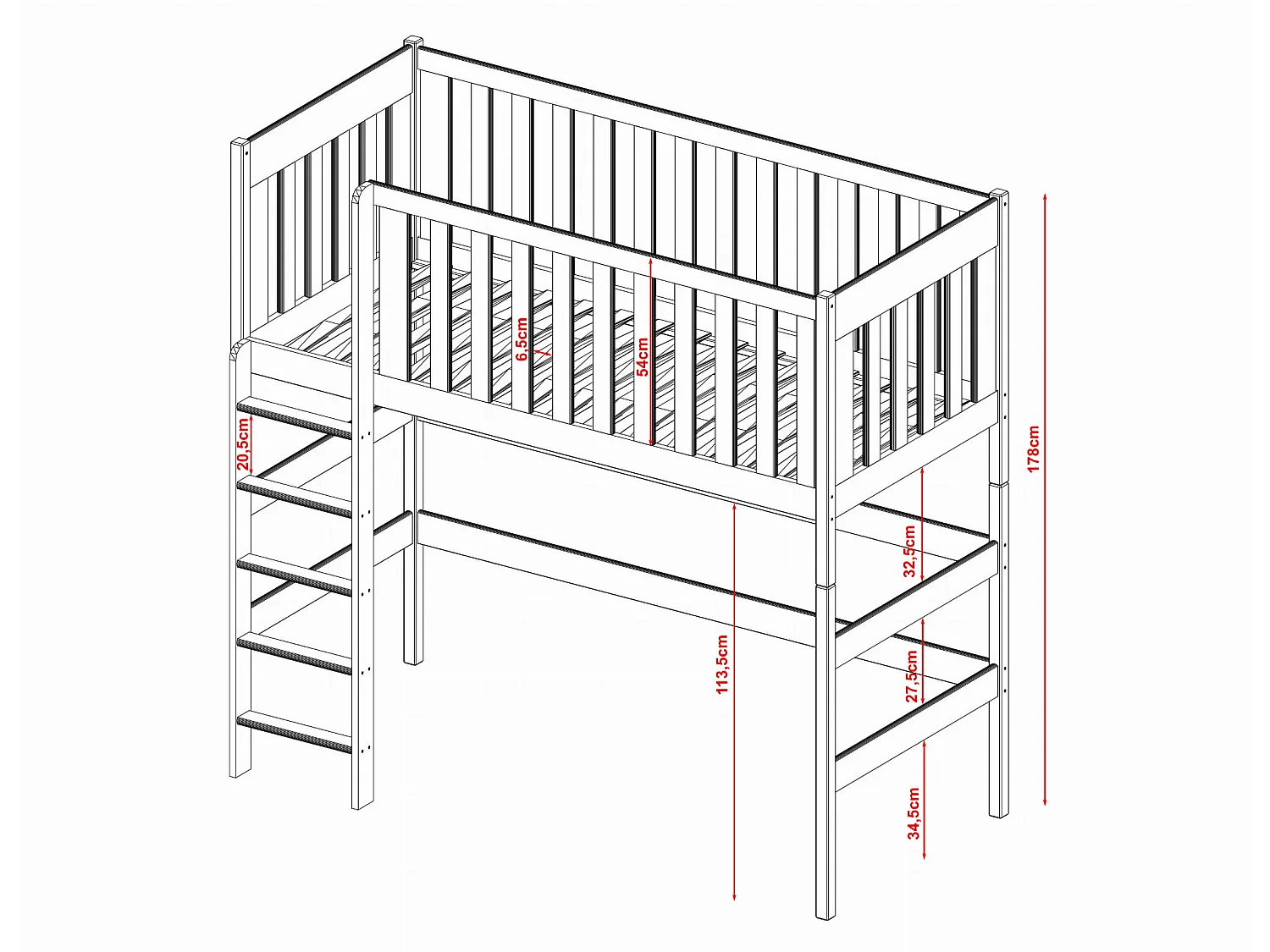Hochbett Laura 80x160 Weiss