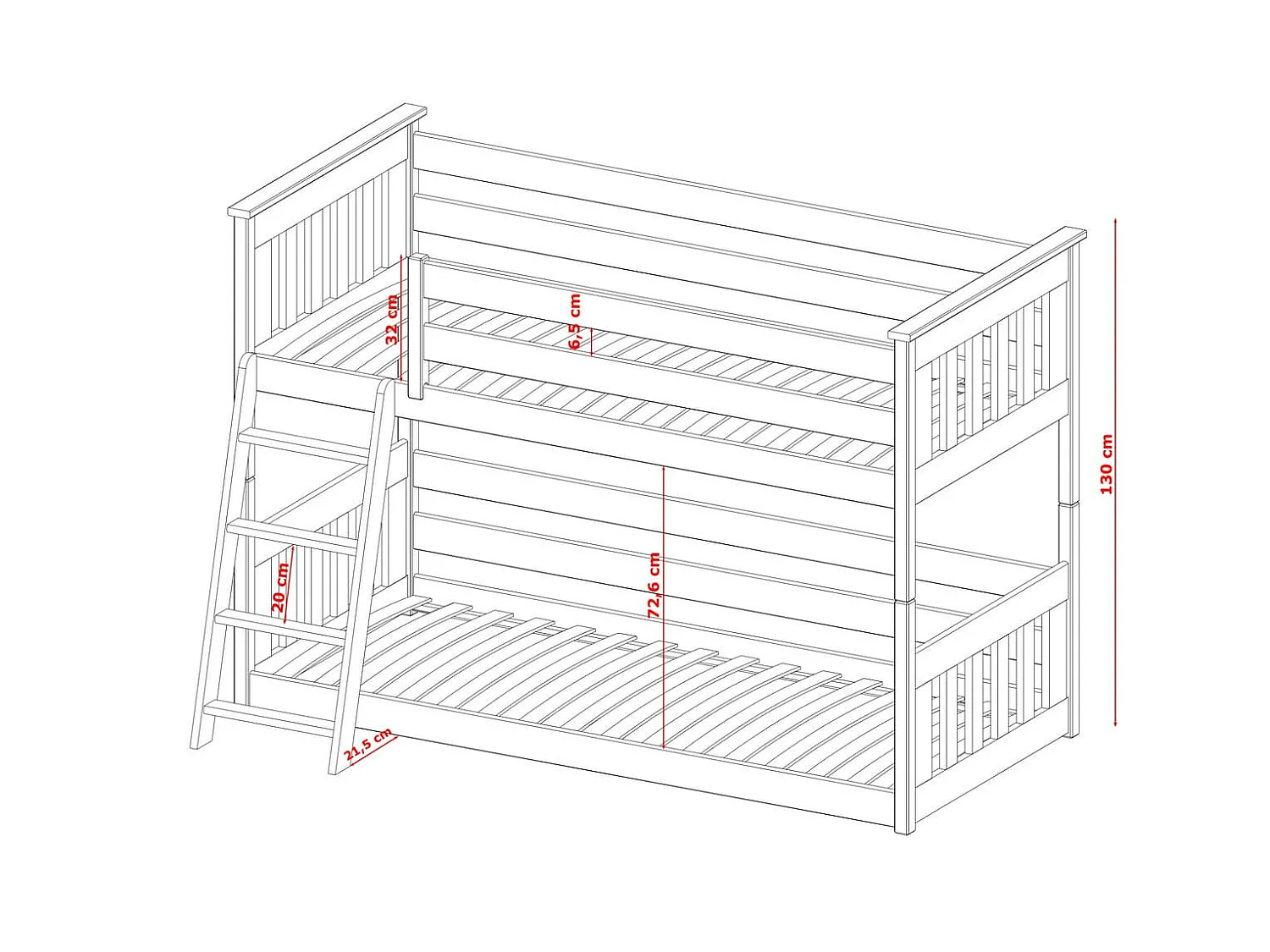 Etagenbett Kevin 80x200 Grau