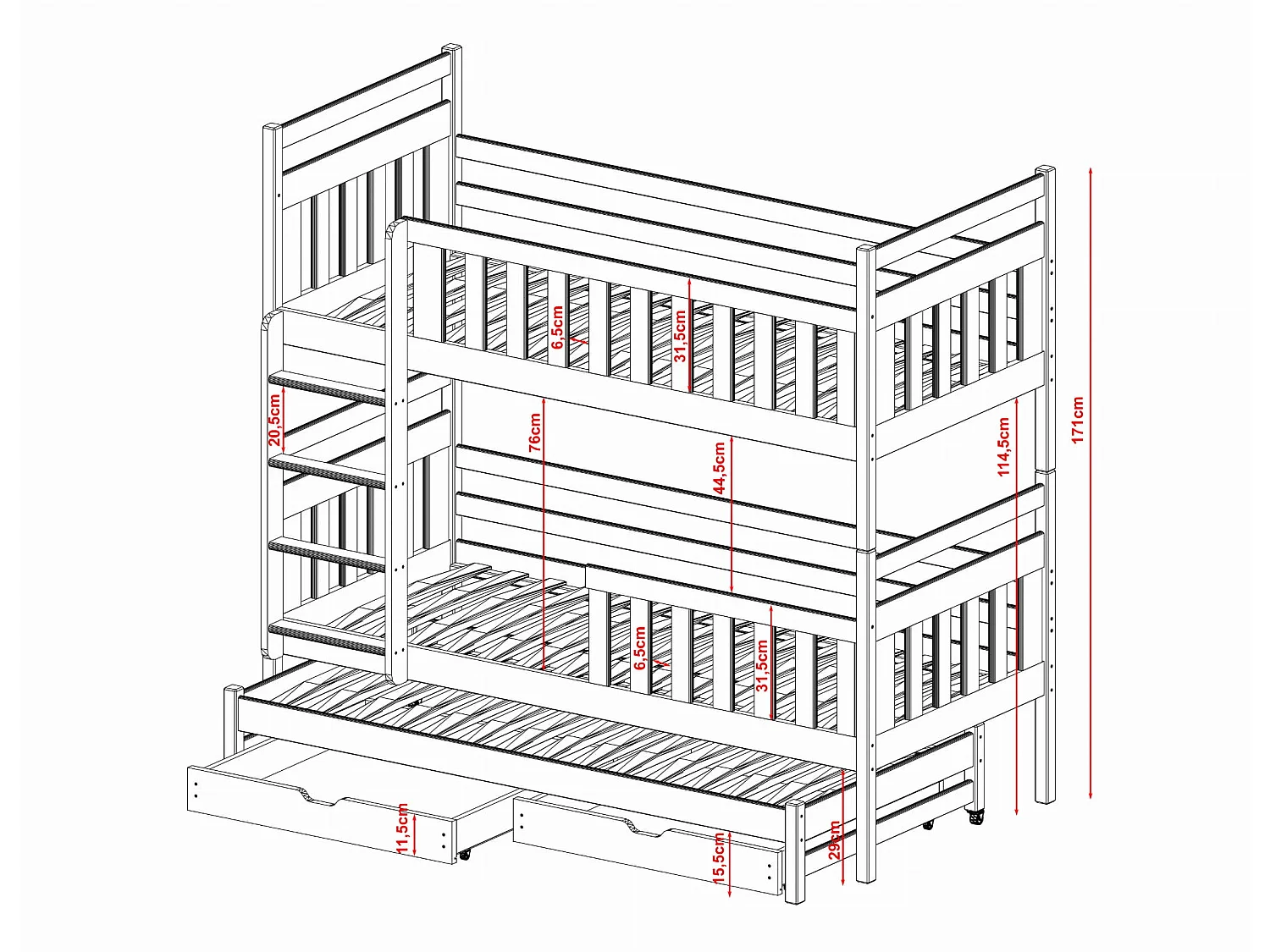 Klara Letto a castello 90x190 Grigio