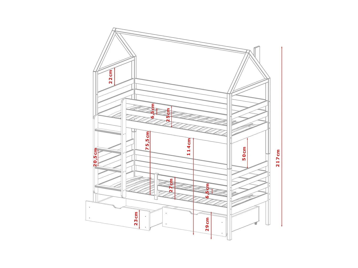 Etagenbett Alex 80x180 Weiss