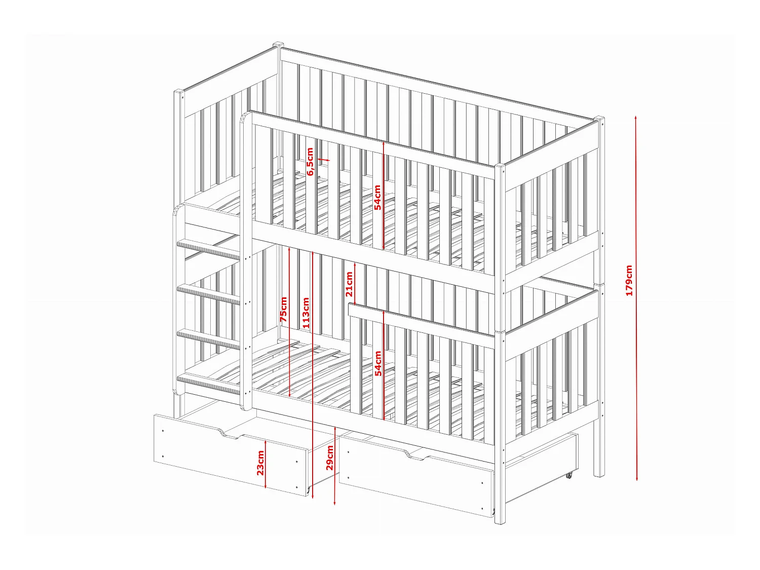 Lit superposé Dawid 90x190 Gris