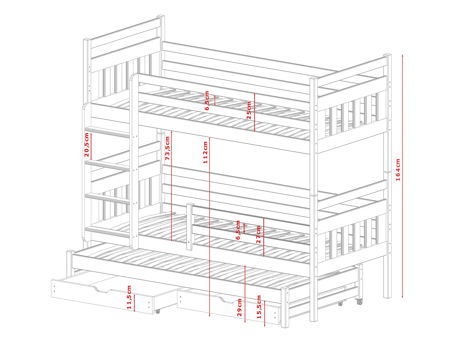 Letto a castello Seweryn 90x200 Grigio