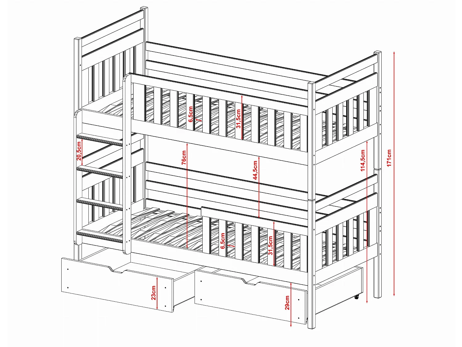 Etagenbett Monika 90x200 Grau