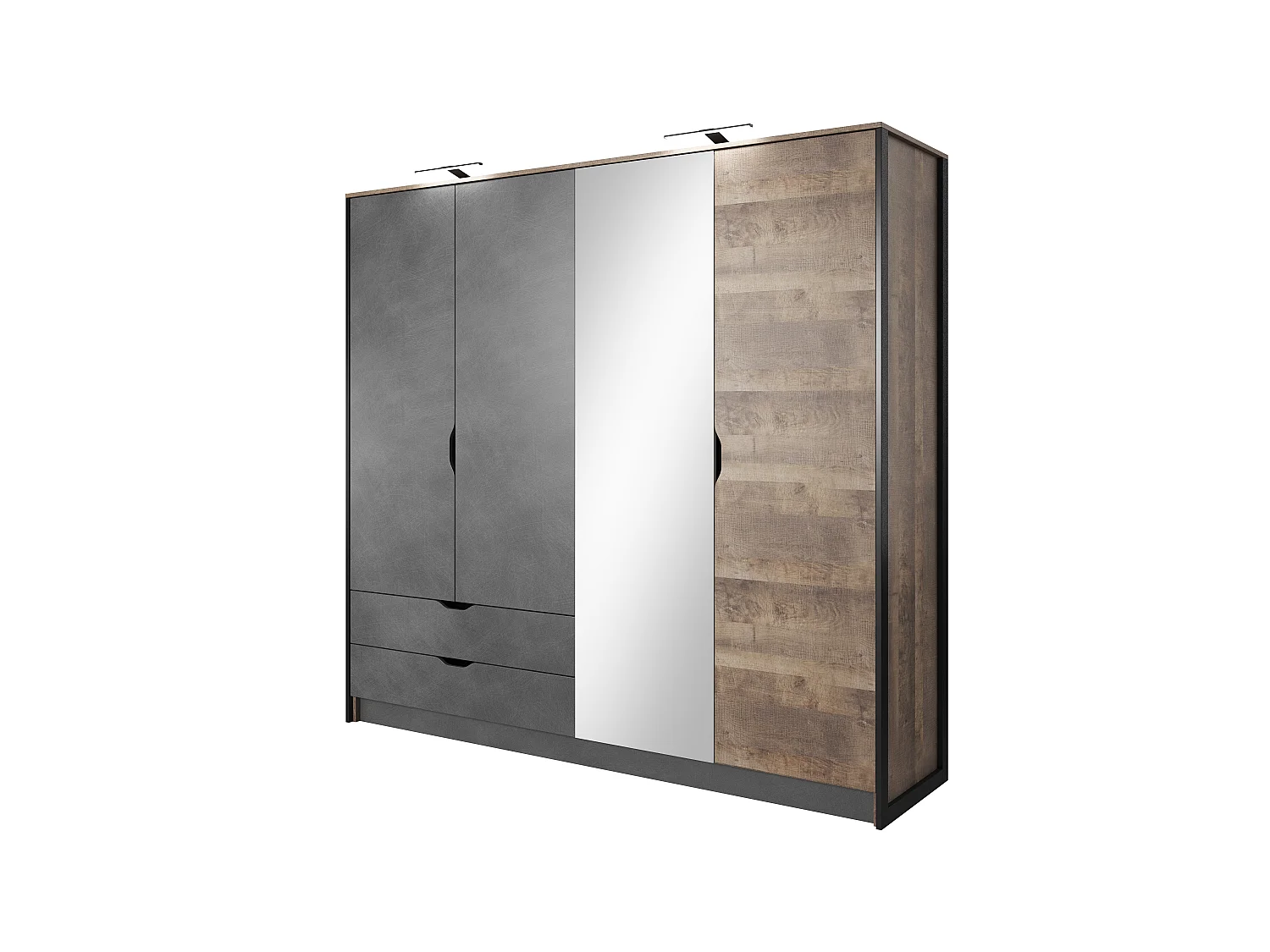 Armadio ad ante battenti ARDEN LED 220x57x205 Crema & Grigio