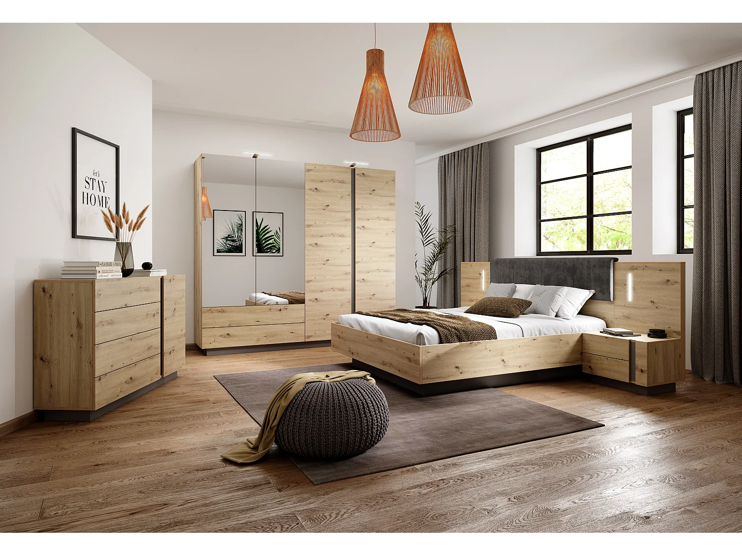 Armoire à portes battantes ARCO LED 220x54x203 Gris