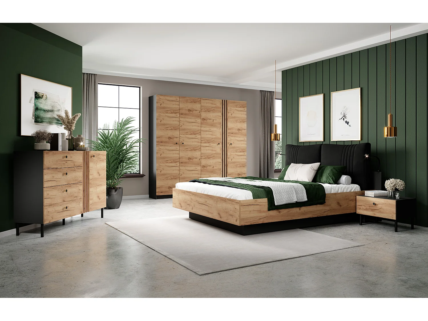 Armoire à portes battantes DECO LED 220x54x209 Crème & Gris